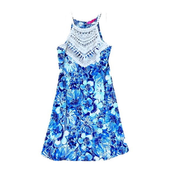 Lilly Pulitzer Blue and White Mini Dress with Crochet Detail - Picture 3 of 7